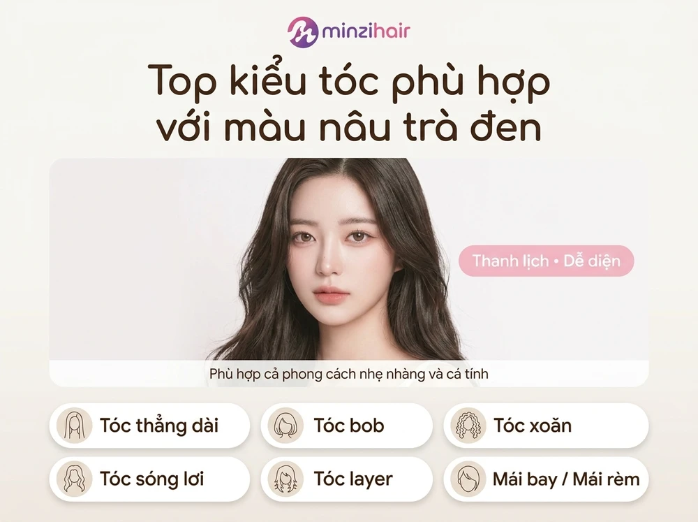 Top kiểu tóc phù hợp với màu nâu trà đen