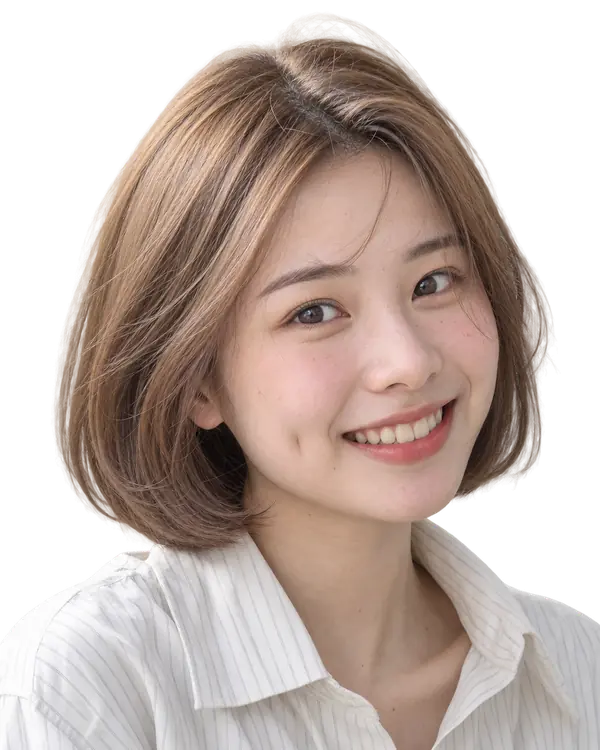 Ảnh minh hoạ do AI tạo: cô gái tóc bob màu nâu sáng ánh mật ong, cười tươi