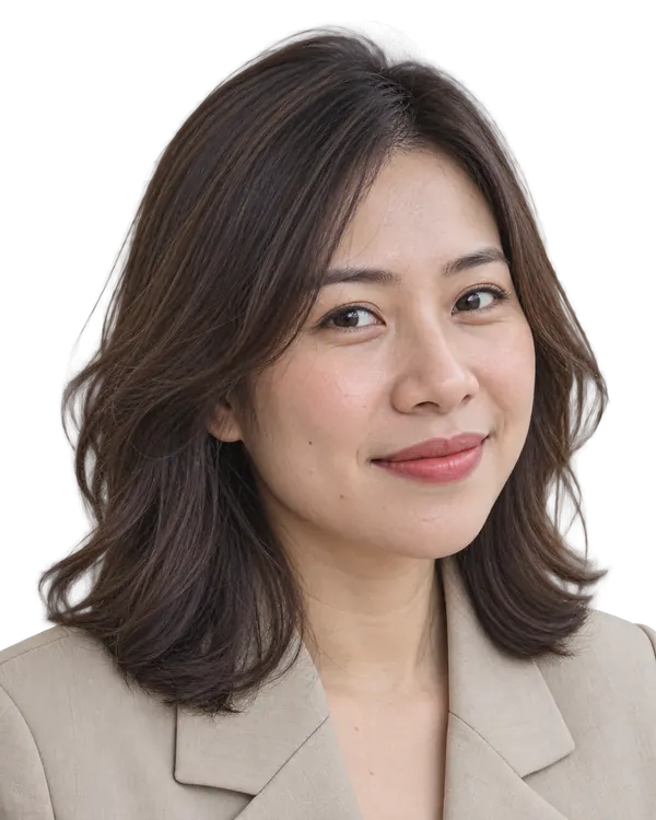 Ảnh minh hoạ do AI tạo: người phụ nữ tóc ngang vai màu nâu đậm, áo blazer be
