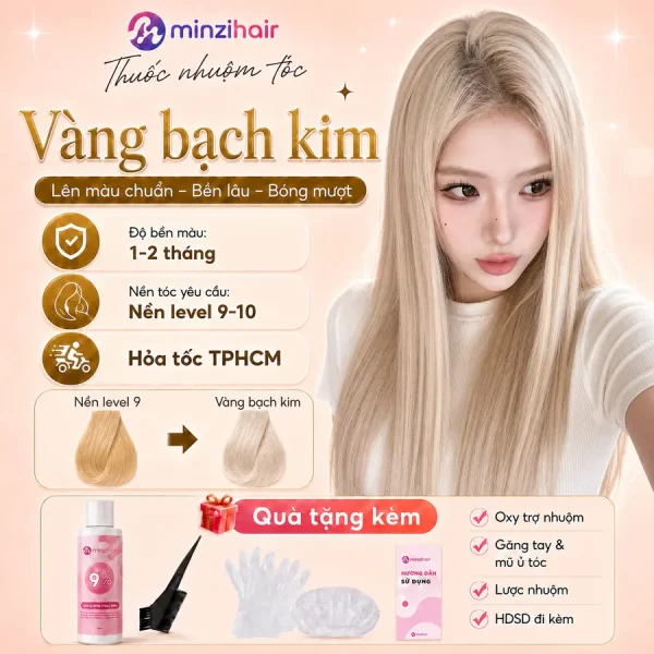 Thuốc nhuộm tóc màu bạch kim – độ bền màu, nền tóc yêu cầu và quà tặng kèm