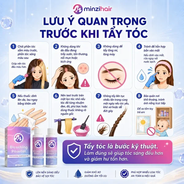 Những lưu ý quan trọng trước khi tẩy tóc tại nhà bằng bột tẩy Minzihair