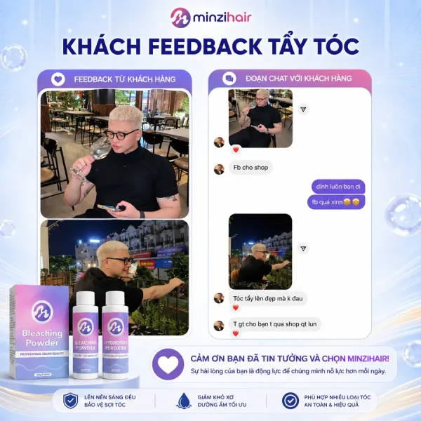 Khách nam tẩy tóc sáng bằng bột tẩy Minzihair gửi ảnh phản hồi cho shop