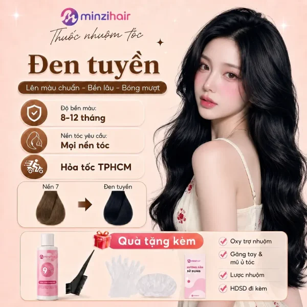 Thuốc nhuộm tóc màu đen tuyền – độ bền màu, nền tóc yêu cầu và quà tặng kèm
