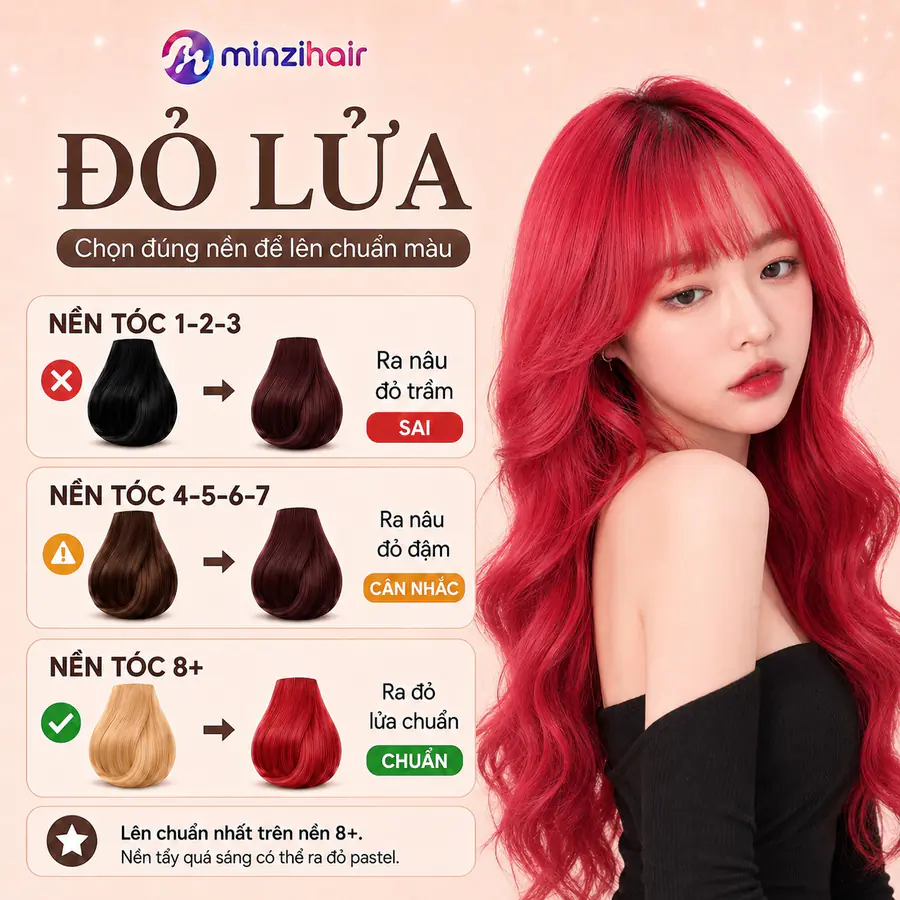 Màu đỏ lửa lên màu thế nào trên từng nền tóc