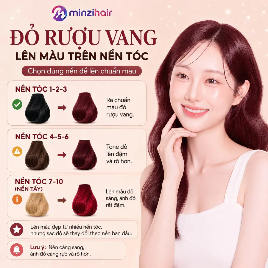 Màu đỏ rượu vang lên màu thế nào trên từng nền tóc