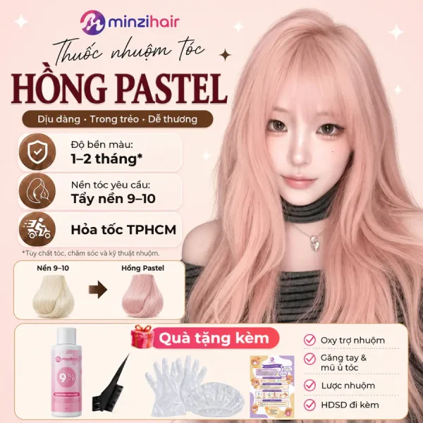 Thuốc nhuộm tóc màu hồng pastel – độ bền màu, nền tóc yêu cầu và quà tặng kèm