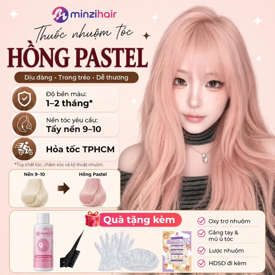Mẫu tóc nhuộm màu hồng pastel