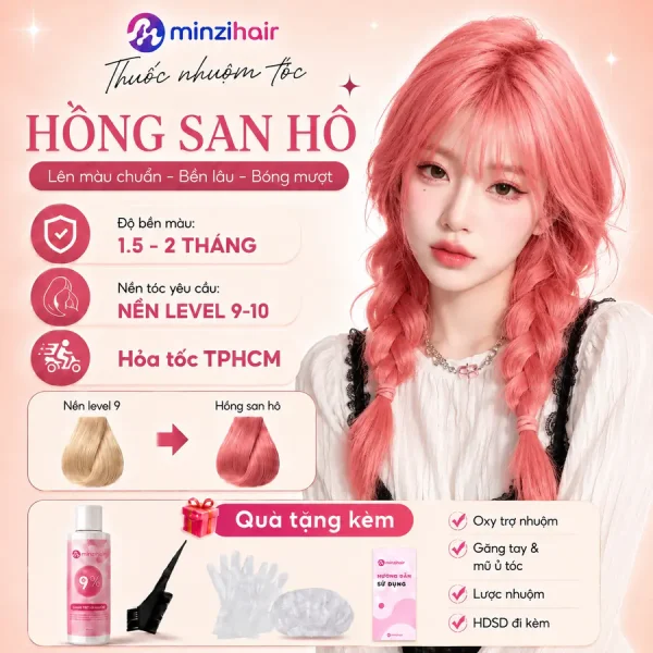 Thuốc nhuộm tóc hồng san hô Minzihair: nền tóc tẩy và quà tặng kèm