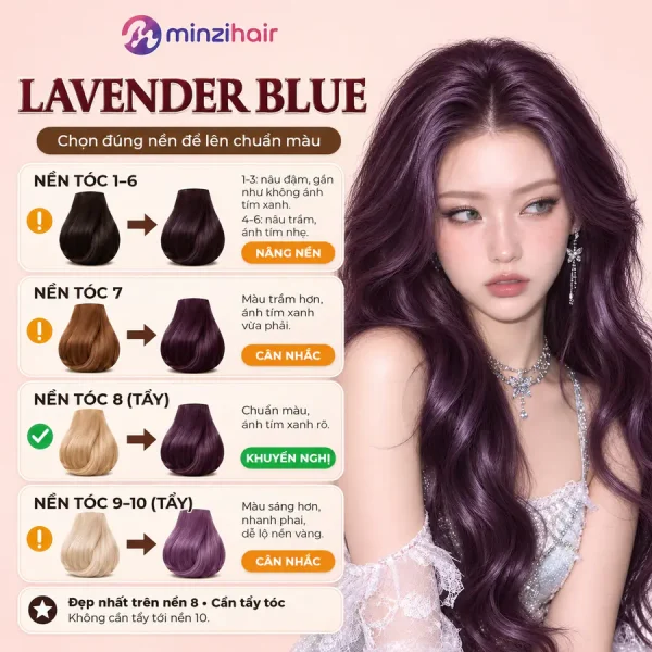 Màu lavender blue lên màu thế nào trên từng nền tóc