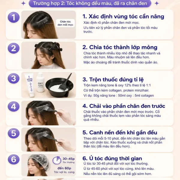 Hướng dẫn nâng tone cho tóc không đều màu