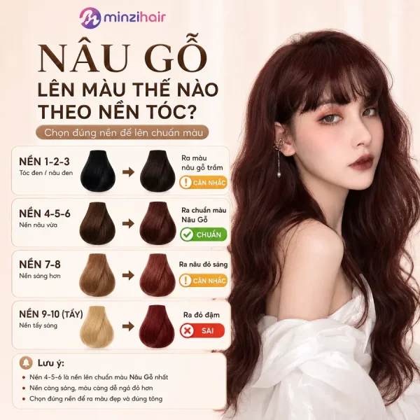 Màu nâu gỗ lên màu thế nào trên từng nền tóc