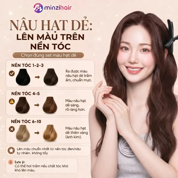 Màu nâu hạt dẻ lên màu thế nào trên từng nền tóc