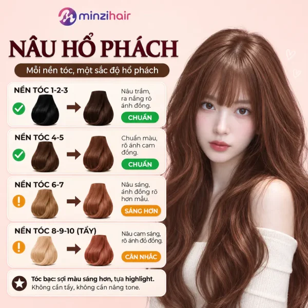 Màu nâu hổ phách lên thế nào trên từng nền tóc