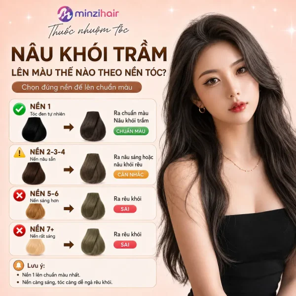 Màu nâu khói trầm lên màu thế nào trên từng nền tóc