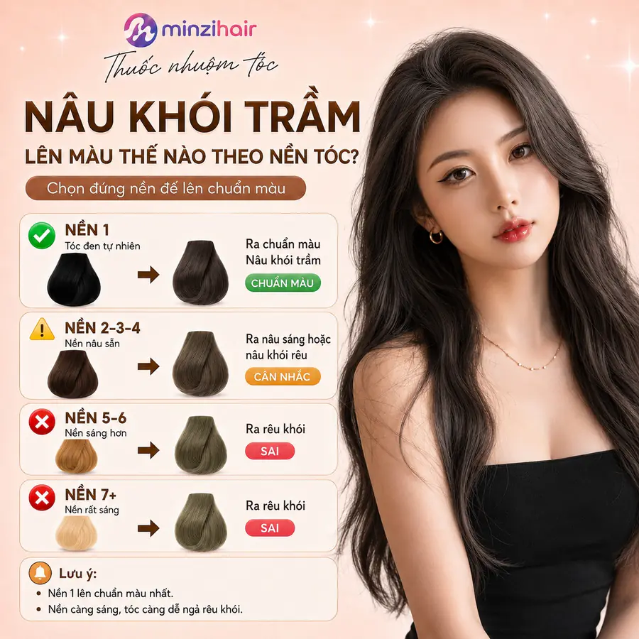 Màu nâu khói trầm lên màu thế nào trên từng nền tóc