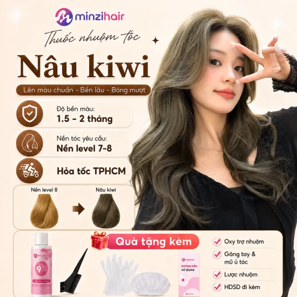 Thuốc nhuộm tóc màu nâu kiwi – độ bền màu, nền tóc yêu cầu và quà tặng kèm