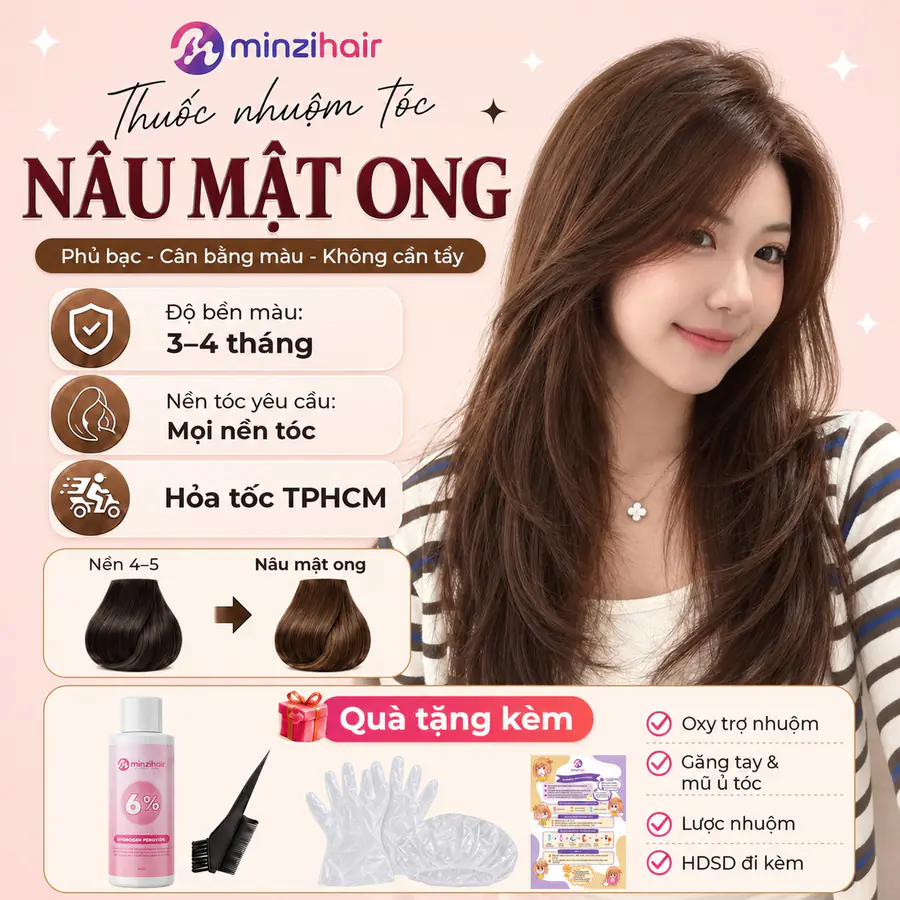 Thuốc nhuộm tóc màu nâu mật ong phủ bạc
