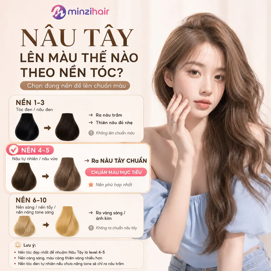 Màu nâu tây lên màu thế nào trên từng nền tóc