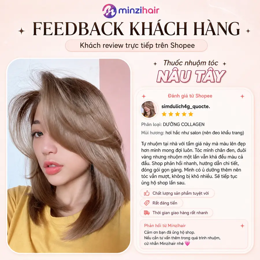 Feedback khách nhuộm tóc màu nâu tây 2