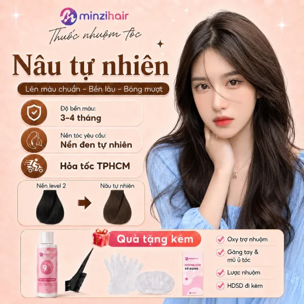 Thuốc nhuộm tóc màu nâu tự nhiên – độ bền màu, nền tóc yêu cầu và quà tặng kèm