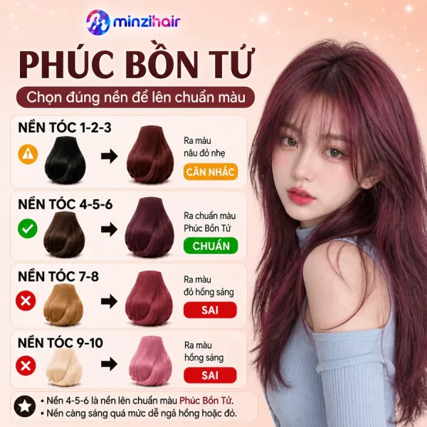 Màu phúc bồn tử lên màu thế nào trên từng nền tóc