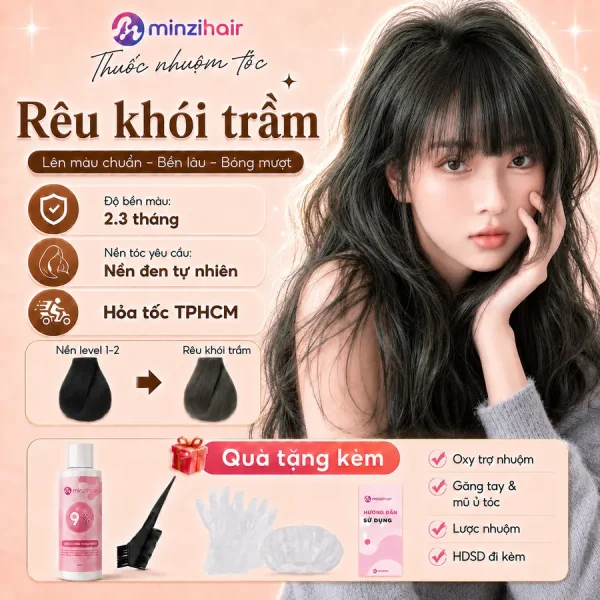 Thuốc nhuộm tóc màu rêu khói trầm – độ bền màu, nền tóc yêu cầu và quà tặng kèm