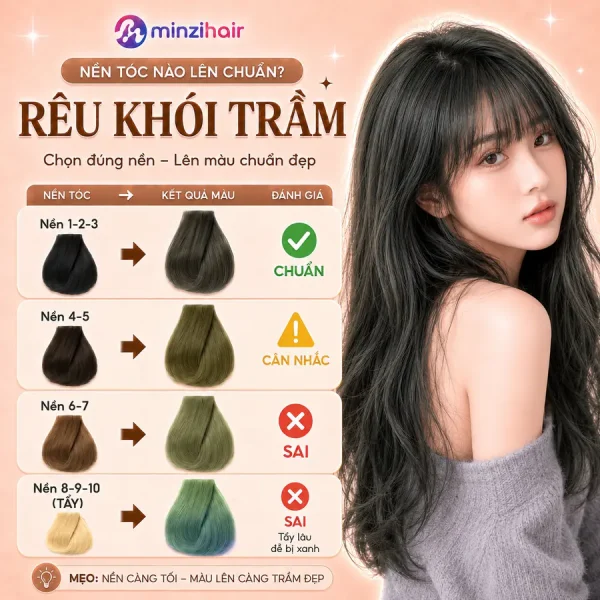 Màu rêu khói trầm lên màu thế nào trên từng nền tóc