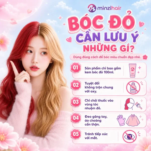 Lưu ý khi bóc đỏ: tuýp 100ml, không trộn với oxy, chỉ chải vào vùng tóc nhuộm đỏ