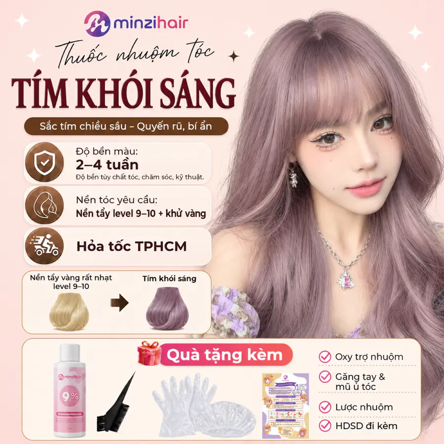 Mẫu tóc nhuộm màu tím khói sáng
