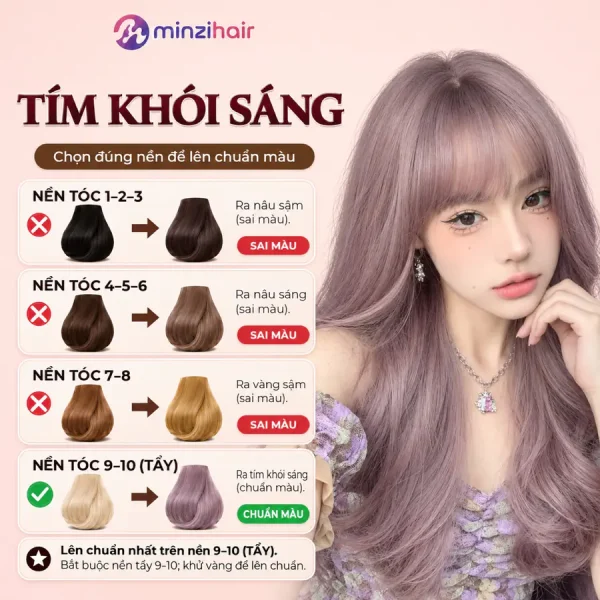 Màu tím khói sáng lên màu thế nào trên từng nền tóc