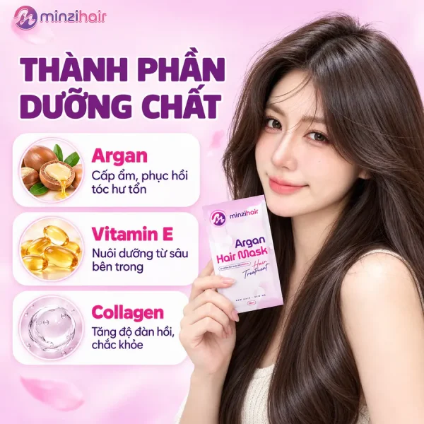 Thành phần dưỡng chất của kem ủ tóc argan: argan, vitamin E, collagen