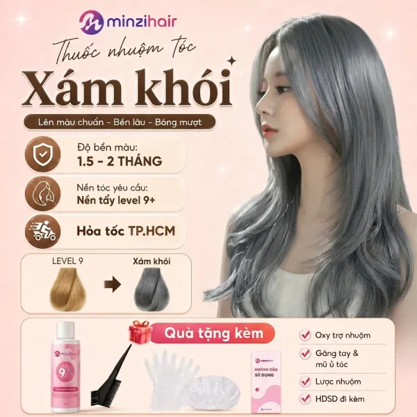 Thuốc nhuộm tóc màu xám khói – độ bền màu, nền tóc yêu cầu và quà tặng kèm