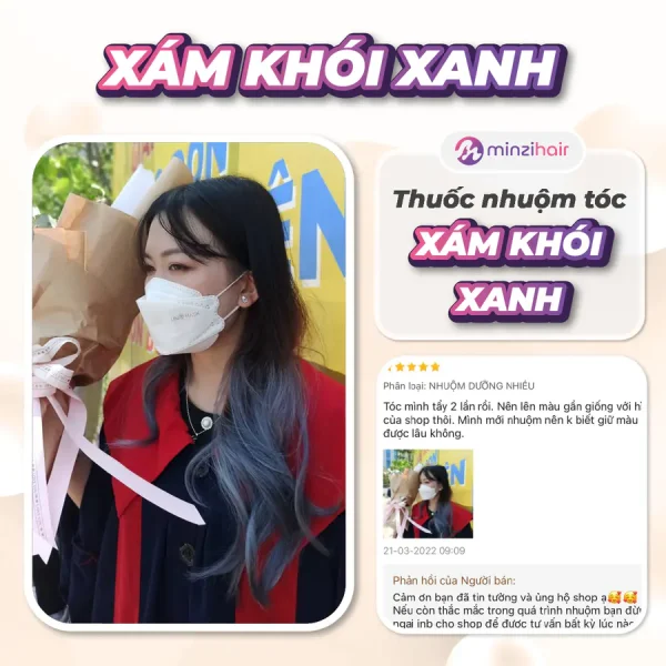 Feedback khách nhuộm tóc màu xám khói xanh 1