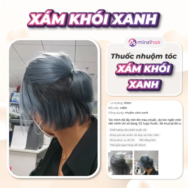 Feedback khách nhuộm tóc màu xám khói xanh 2