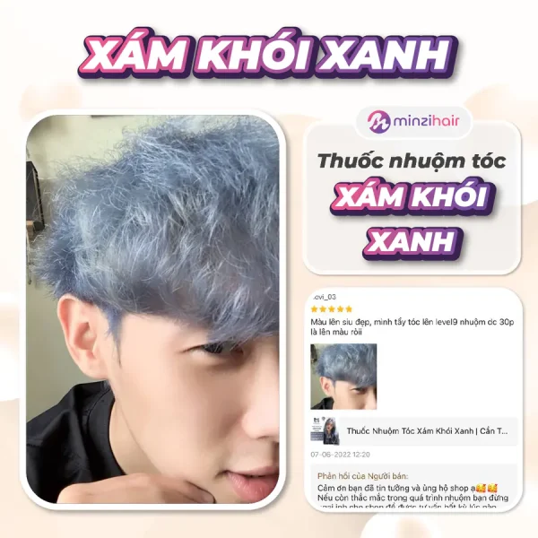 Feedback khách nhuộm tóc màu xám khói xanh 3