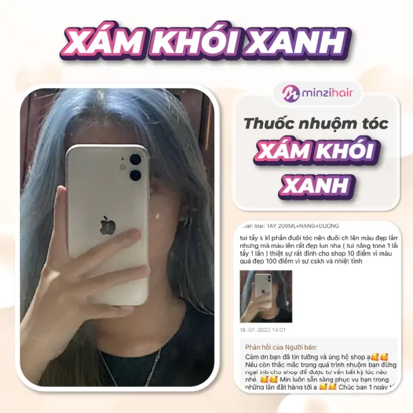 Feedback khách nhuộm tóc màu xám khói xanh 4