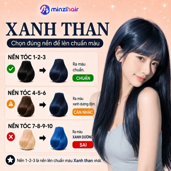 Màu xanh than lên màu thế nào trên từng nền tóc
